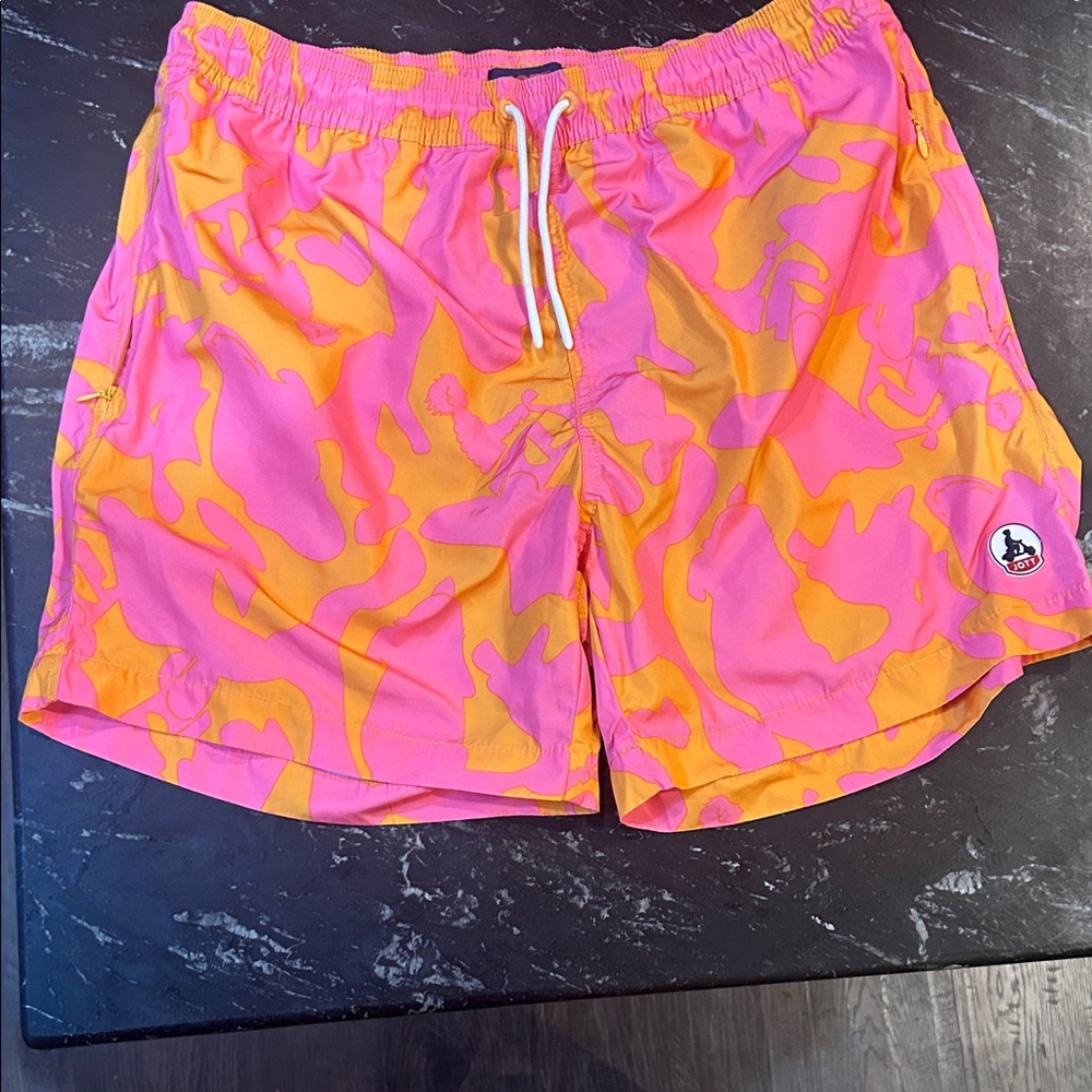 Kids Pink and Orange Camo Swim Trunks